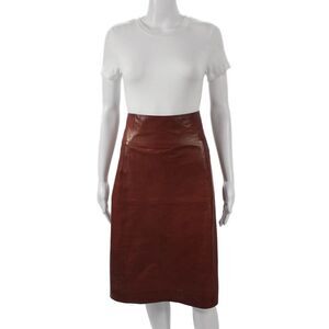 Stills Women Straight Pencil Leather Midi Skirt Brown Size 10
